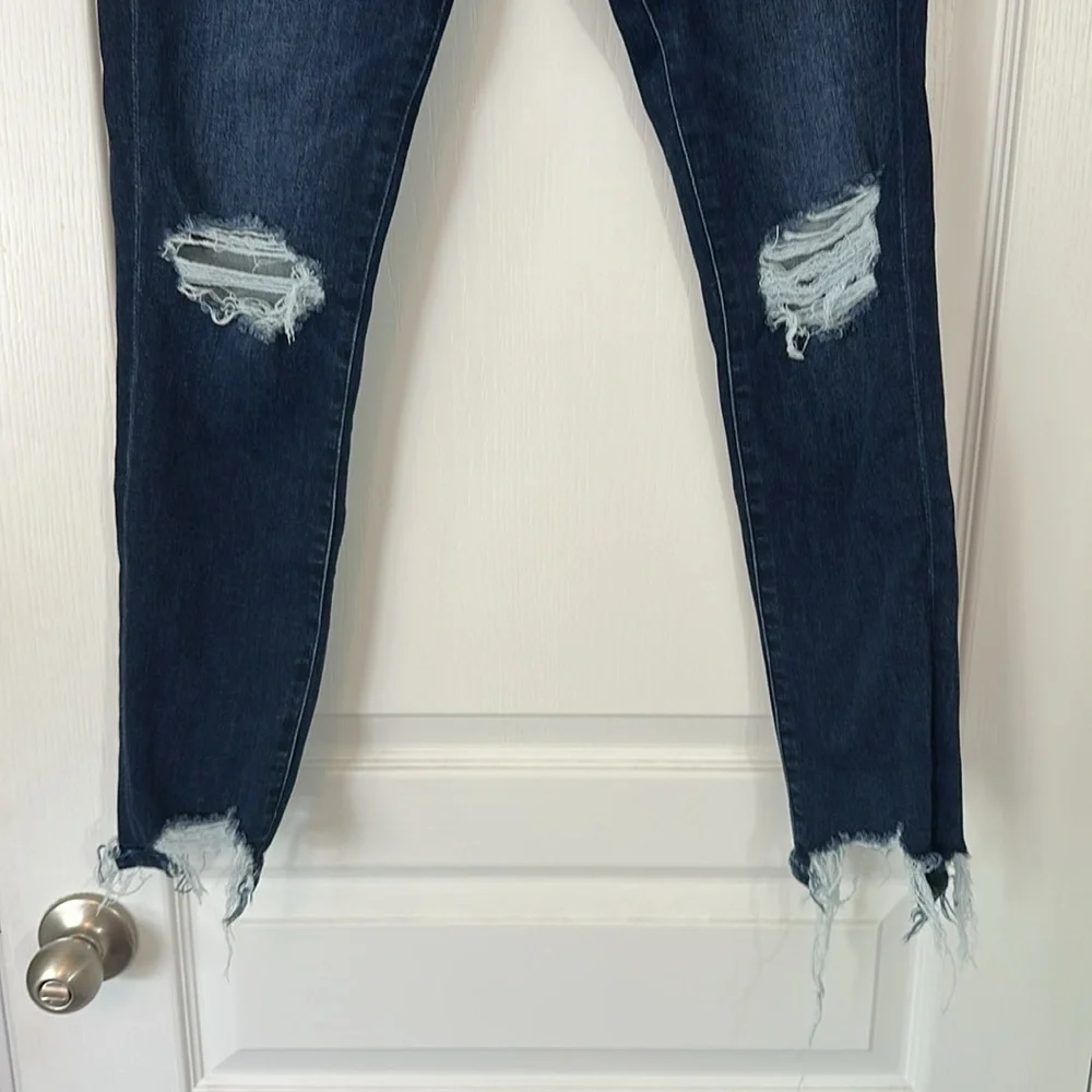 Express Dark Blue Distressed Skinny Jeans mid rise size 10R